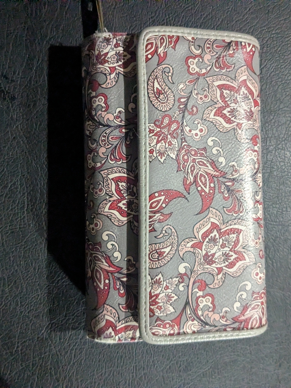 Floral Paisley Gray and Red Large Wallet